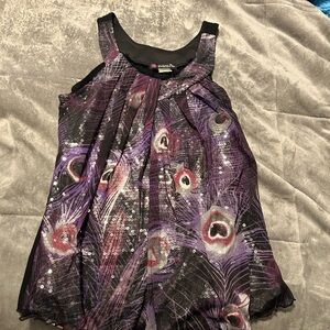 Purple and Black Sleeveless Top with Peacock Feather Design